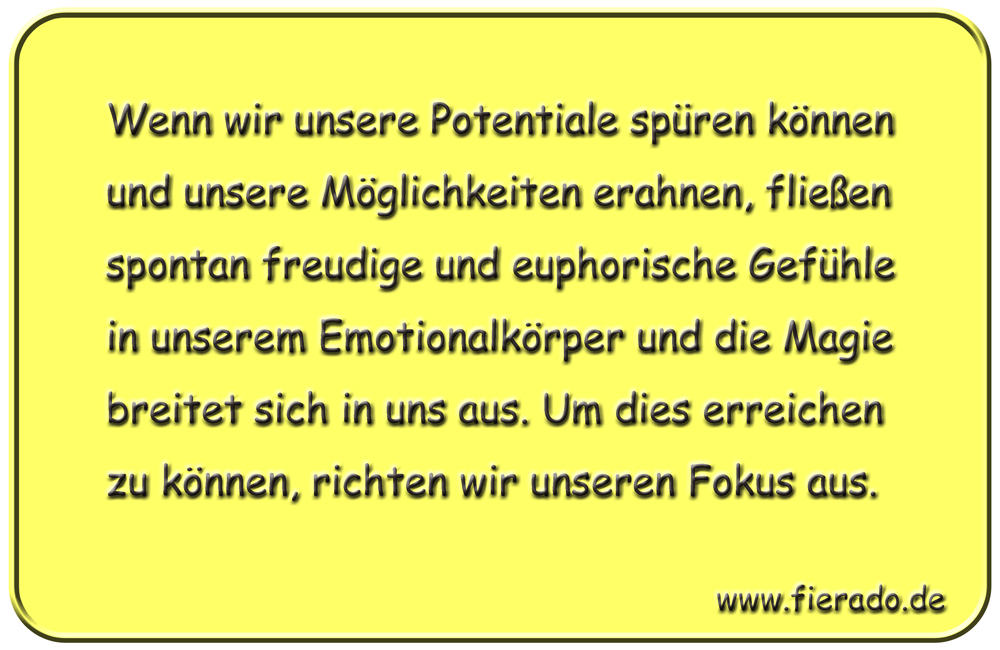 Blechschild 338: Wenn wir unsere Potentiale spüren können und unsere Möglichkeiten erahnen, fließen spontan
            freudige und euphorische Gefühle in unserem Emotionalkörper und die Magie breitet sich in uns aus. Um dies
            erreichen zu können, richten wir unseren Fokus aus.